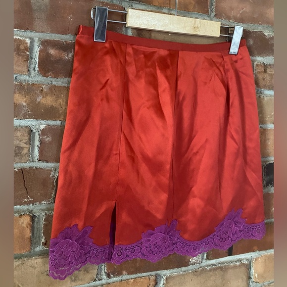 Fleur du Mal Dresses & Skirts - FLEUR DU MAL silk red mini skirt lace trim size small